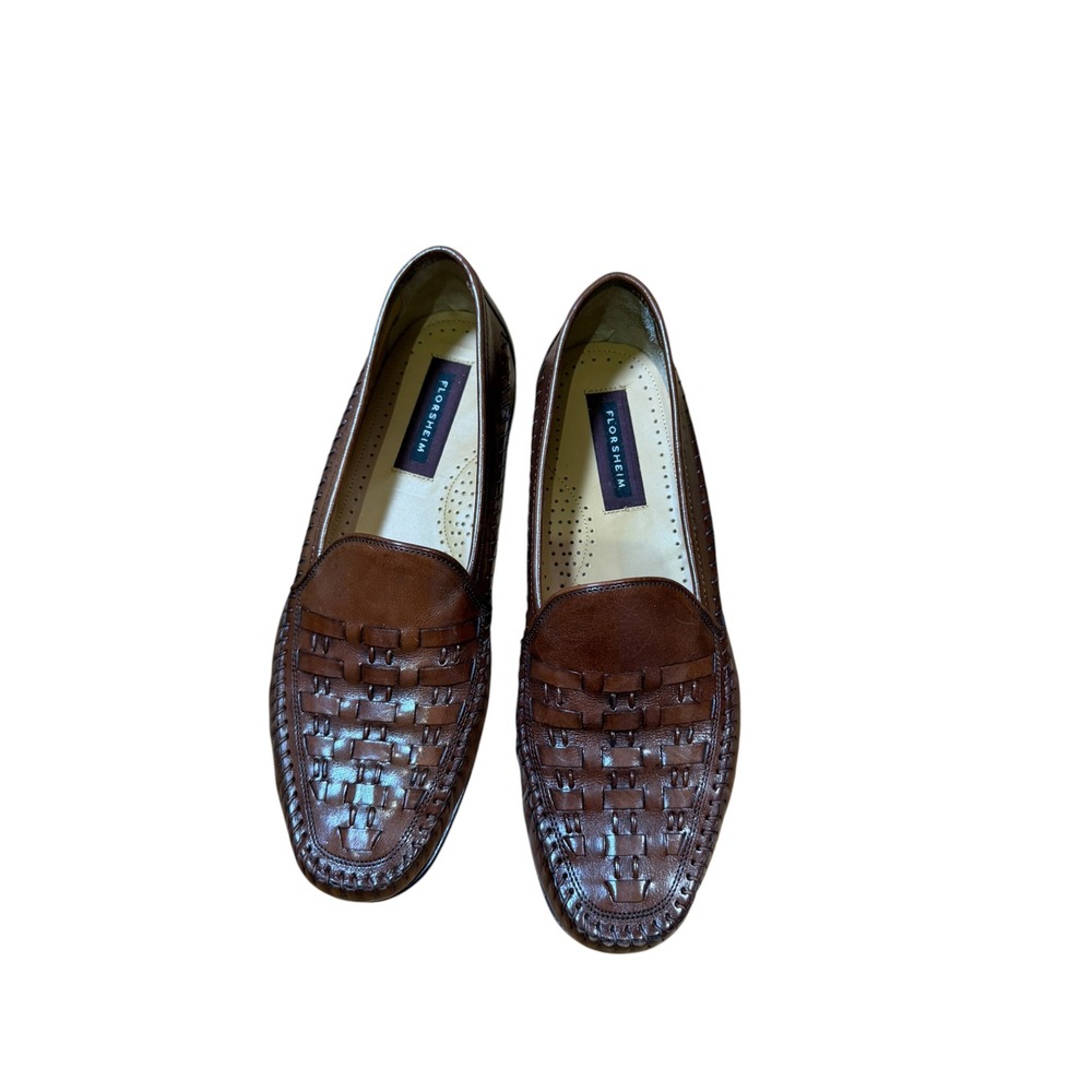 Florsheim Mens Brown Woven Leather Loafers Moc Toe Dress Shoes 9.5 D 18219-03